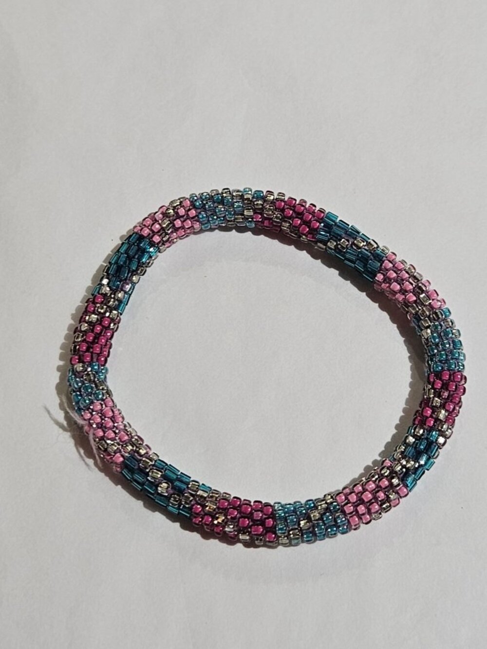 Seed Bead Roll On Bracelet Multicolor Striped 6.75 inches